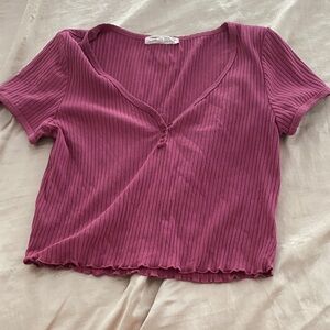 Hippie Rose Ribbed V-Neck Tee - Mauve